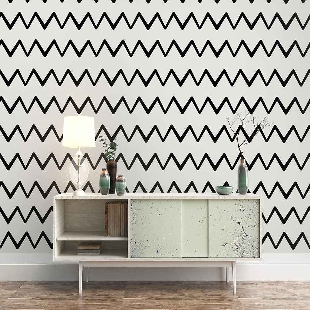 Papier Peint 3D Lignes Ondulées Noires Mural Toile Moderne