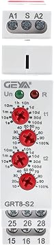 GEYA Asymmetric Cycle Time Relay 2SPDT 16A AC230V Cycler Repeat Timer Delay Relay Din Rail ModularGRT8-S2,AC230V
