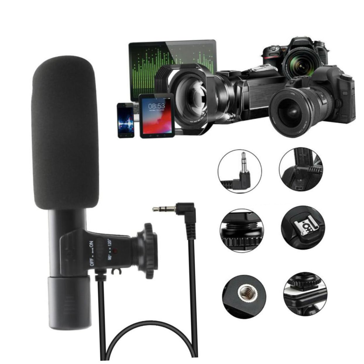 HOMSFOU Micrófono Ángulo de 90/120 Grados para Grabación de Audio Profesional y Rango Ultrapanorámico Compatible Teléfonos y Tabletas para Entrevistas y Video
