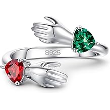 Iefil Stocking Stuffers for Women - 925 Sterling Silver Hug Rings for Women, Adjustable Double Birthstone Rings, Christmas Mothers Day Anniversary Birthday Gifts for Wife Mom Grandma Daughter, 5#-9#