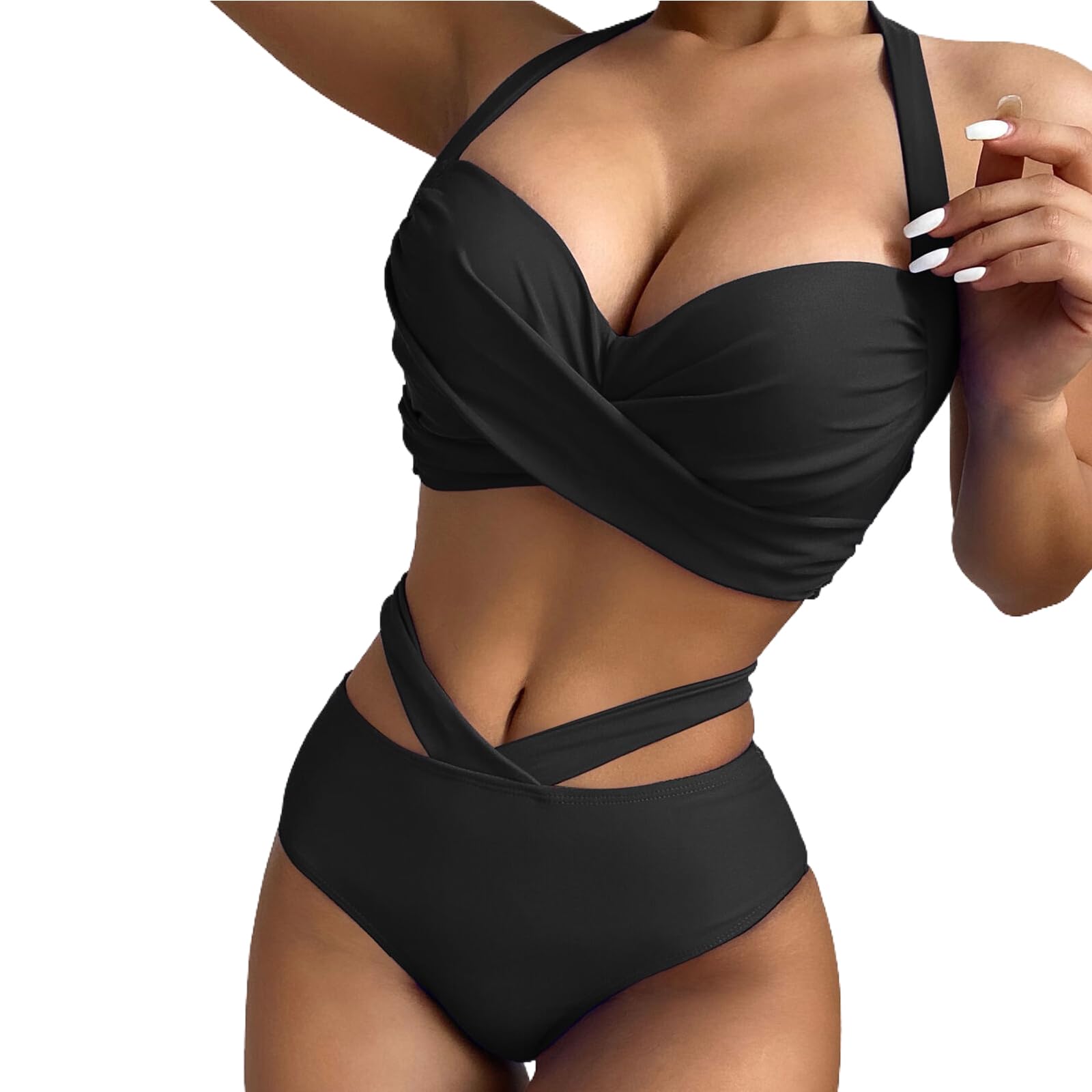 Baynetin Traje de Baño para Mujer en V Halter Bañador Ajustable Push Up Dos Piezas Conjunto Bañador Control de Vientre de Cintura Alta Bikini