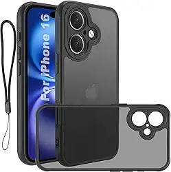 USTIYA FG Capa para iPhone 16 Case Matte Acrílico Uso Resistente Protetora de Câmera Capinha Acessórios para Celular com Cordão Preto