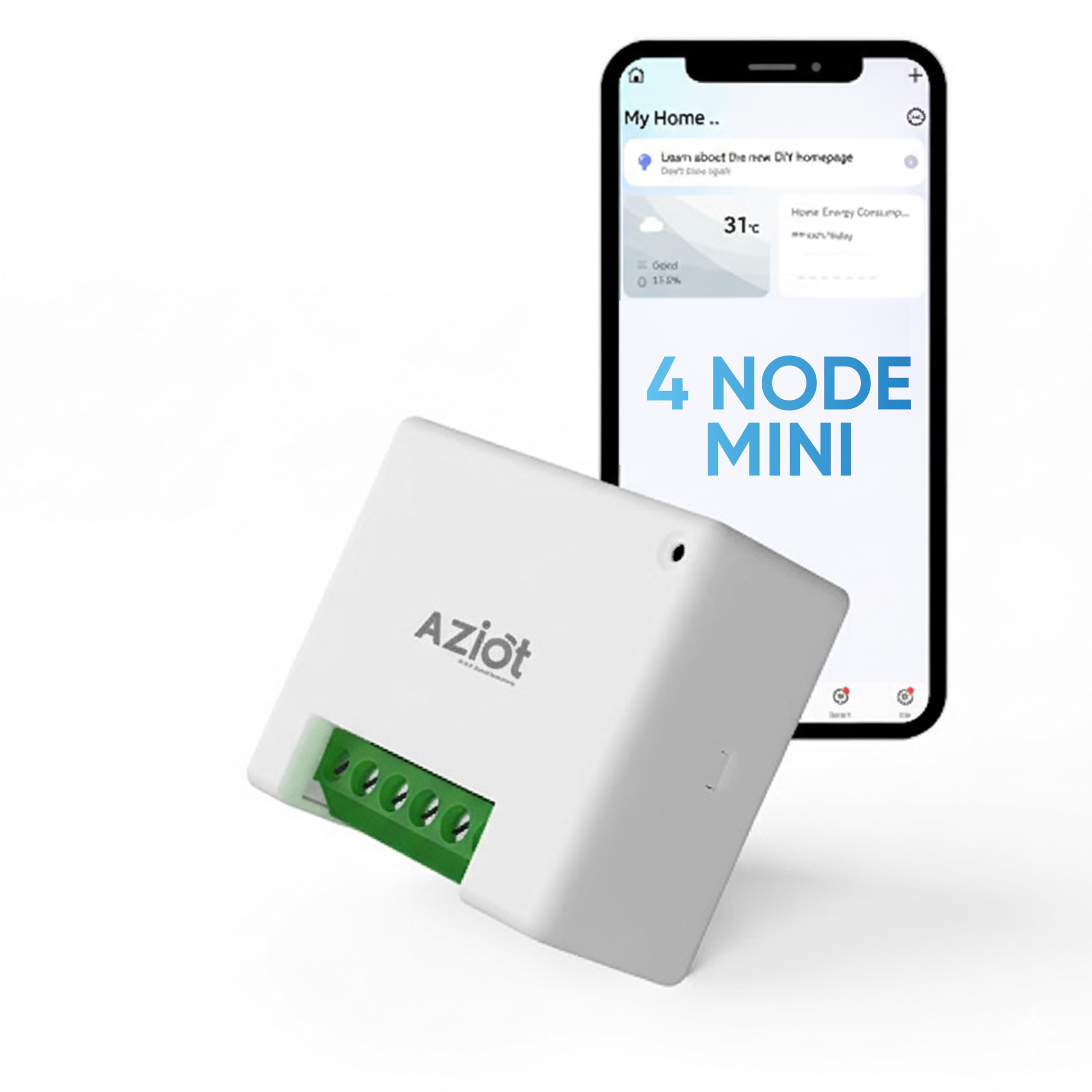 AZIOT 4 Node Smart Switch Mini - Wifi/Bluetooth Communication - Made in India - Timer Function - Works with Google Home and Amazon Alexa… (2 Module Size)