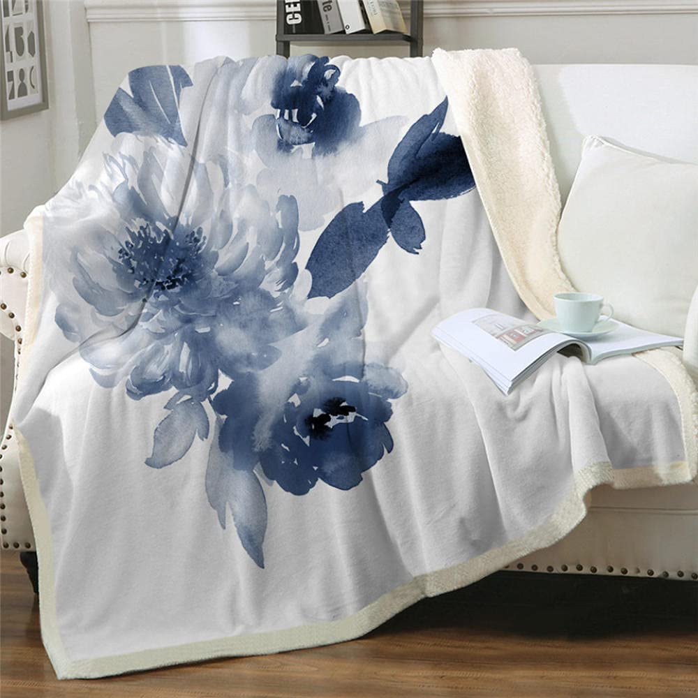 BCJMKDX Blanket, Sherpa Throw Blanket Blue Fleece Throws Blankets for Sofas Super Warm(Ink Painting,130x150cm)