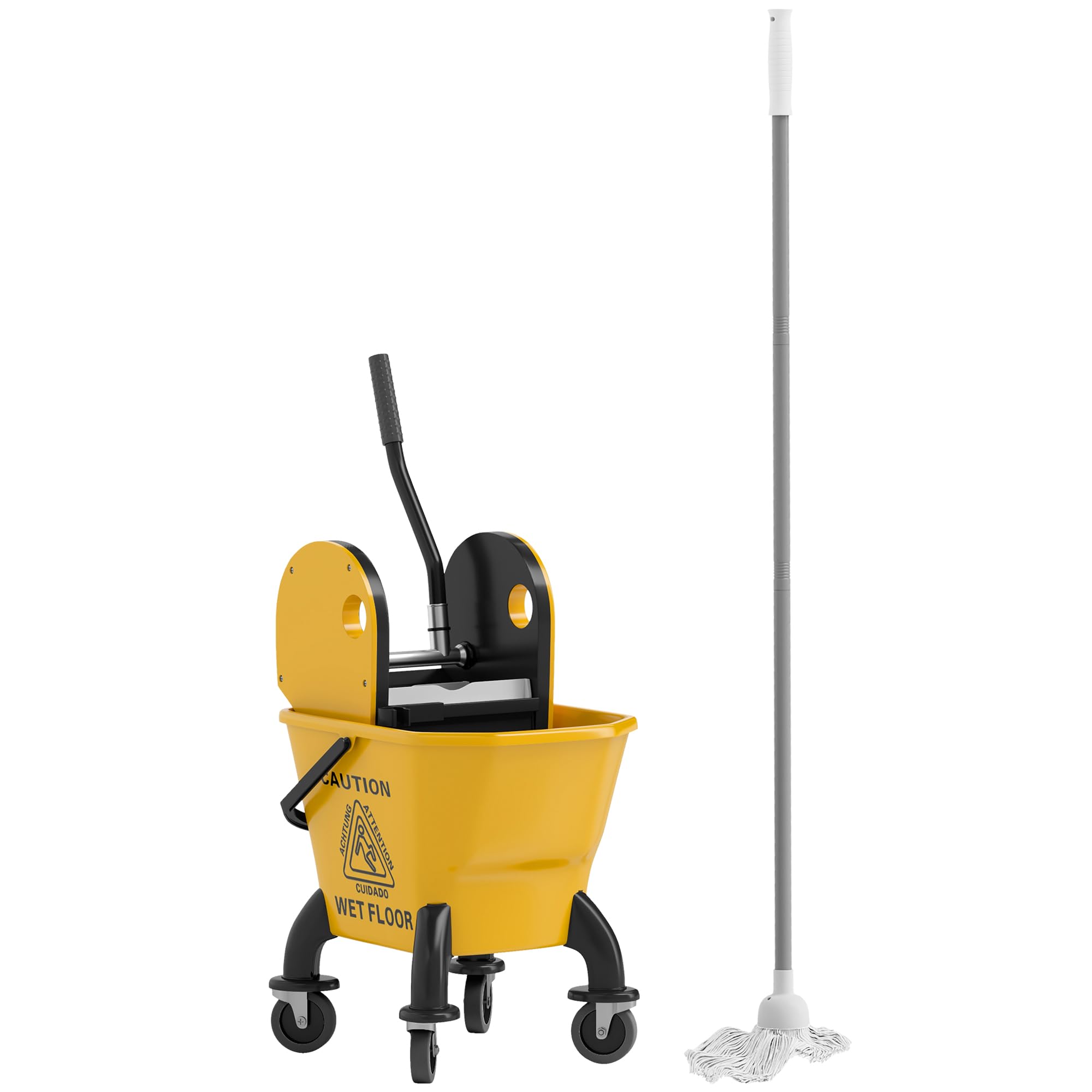 HOMCOM Carrello di pulizia 26 l, secchio con pressa e mocio per uso domestico e commerciale