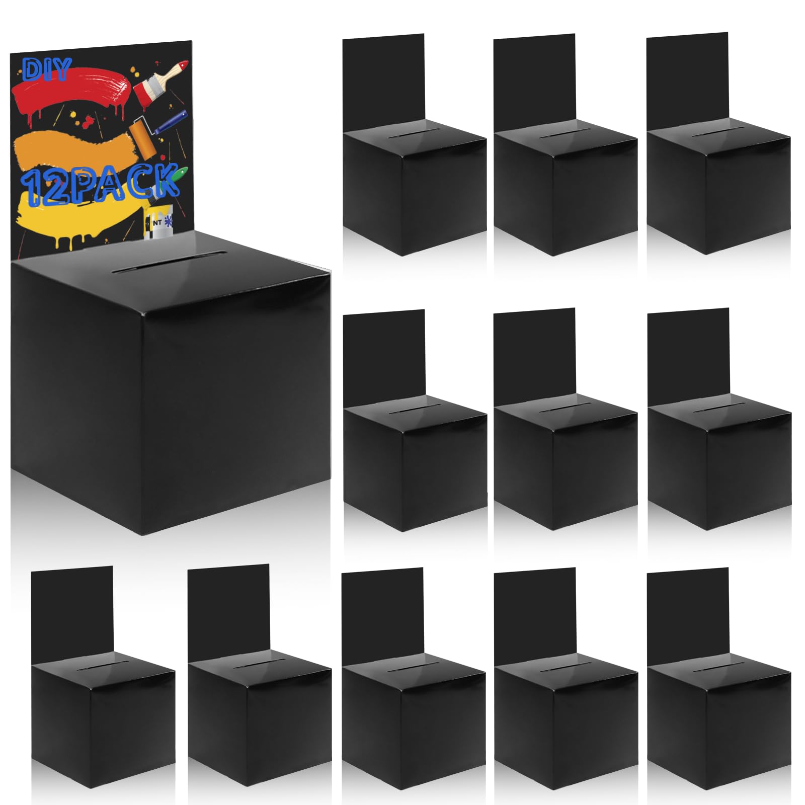 Ysglory 12 Pack Raffle Ticket Box Black Cardboard Suggestion Box with Slot Donation Ballot Boxes for Fundraising Collecting Business Card Voting
