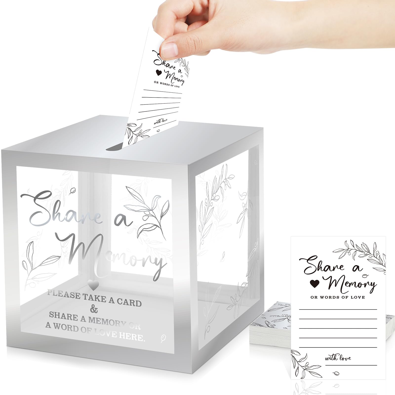 Pajean 50 Pcs Greenery Share a Memory Card, Celebration of Life Cards Box