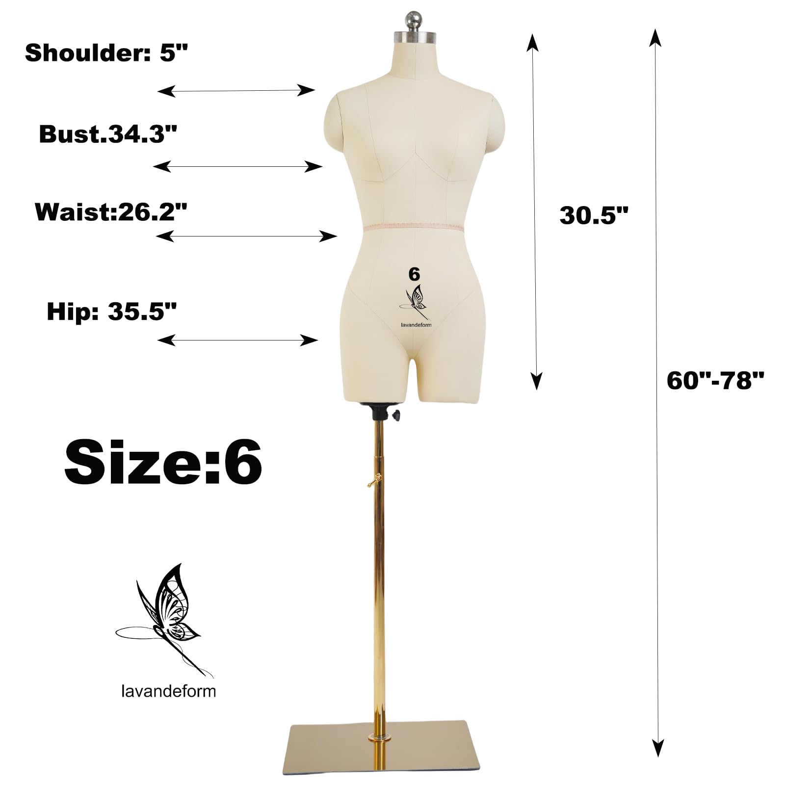 Amazon.com: lavandeform Female Sewing Mannequin Size 6, Professional Dress  Form for Tailor Design and Display, Foam Body for Pinning, Height  Adjustable Torso with Stable Metal Base.(Without Arms Beige, 6) : Arts,  Crafts