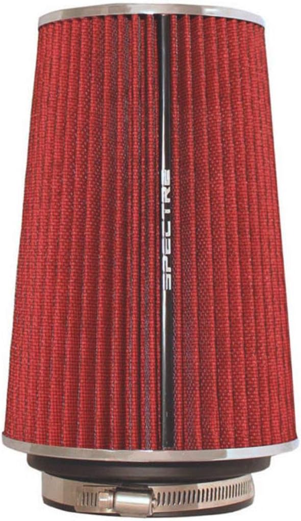 Spectre Performance SPE-9732 Universal Clamp-On Air Filter: Round Tapered; 3 in/3.5 in/4 in (102 mm/89 mm/76 mm) Flange ID; 8.75 in (222 mm) Height; 6 in (152 mm) Base; 4.75 in (121 mm) Top,Red