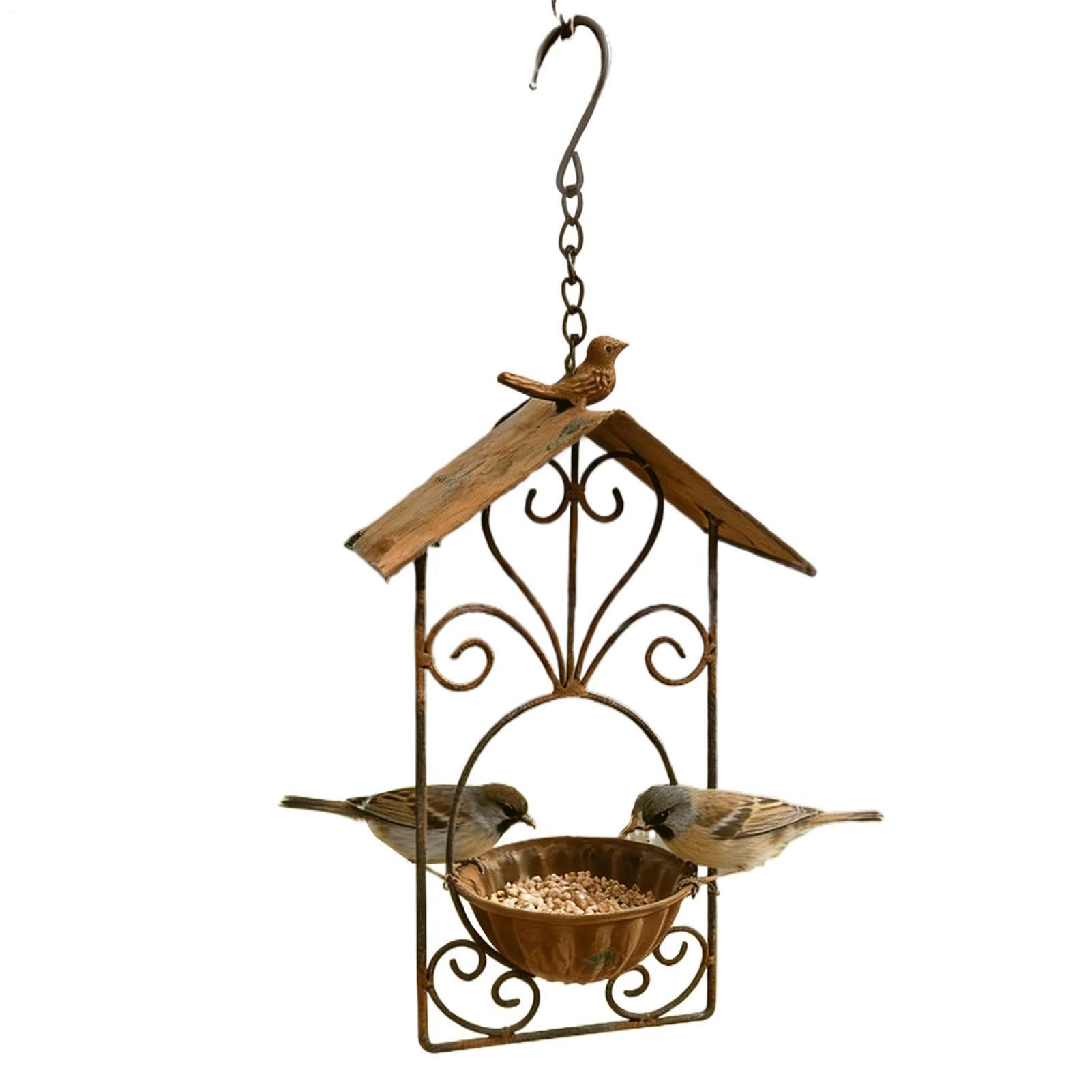 Mangeoire oiseaux sauvages en métal avec toit anti-pluie pour jardin