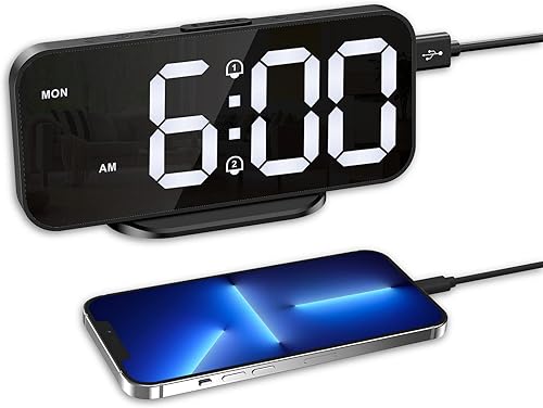 Miniatura 1 de AMIR Reloj despertador de proyección, reloj despertador de espejo LED de 7 pulgadas, atenuación automática, reloj de escritorio moderno para