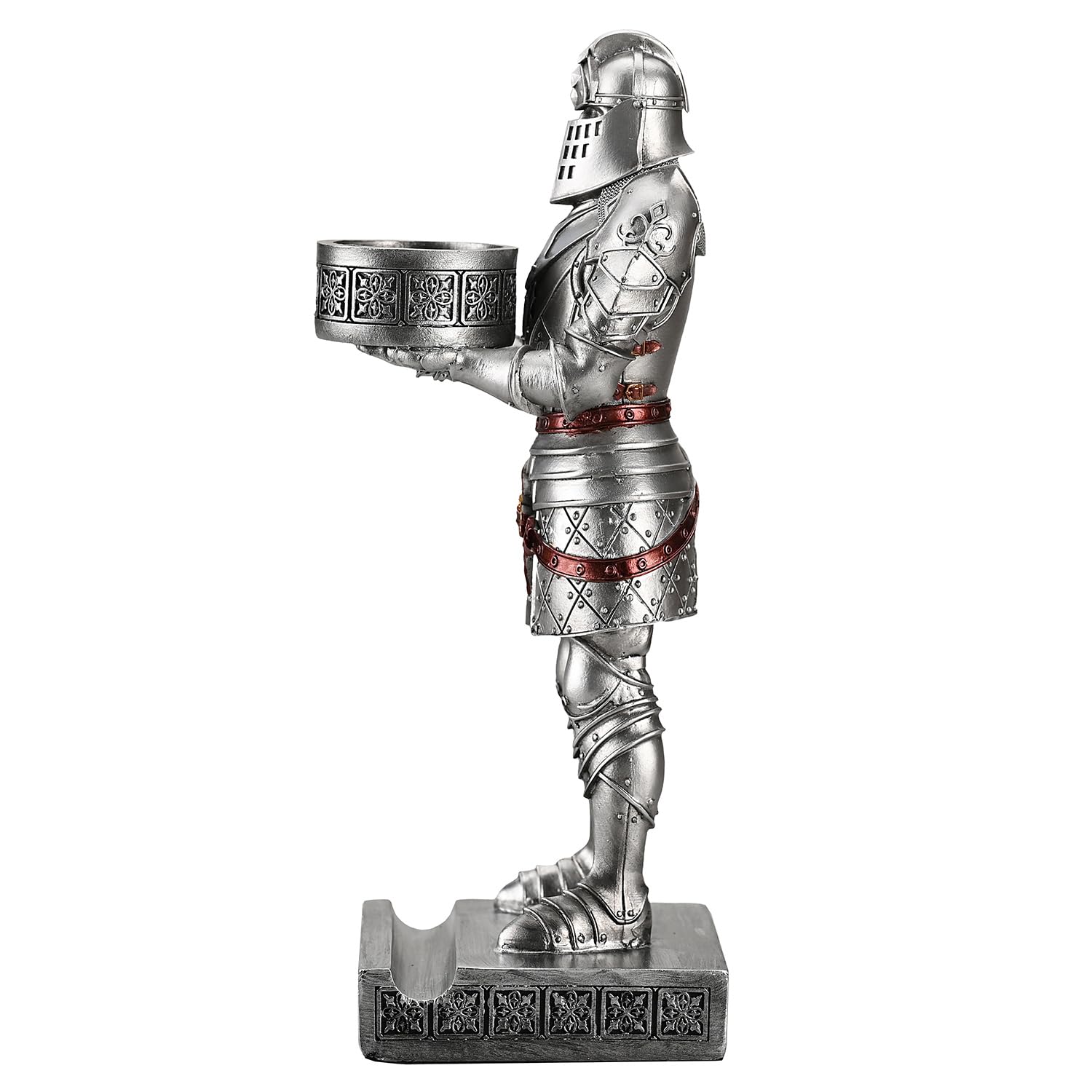 King's Guard, Portacandele in resina a forma di cavaliere in piedi, porta candelabro Warrior, porta penne, per ristorante, altare, tavolo di casa (argento)