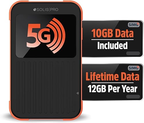 Miniatura 16 de SIMO Solis Hero 4G LTE Hotspot, incluye datos de por vida (12 GB por año) y 10 GB de datos globales, acceso a múltiples operadores, Internet en más