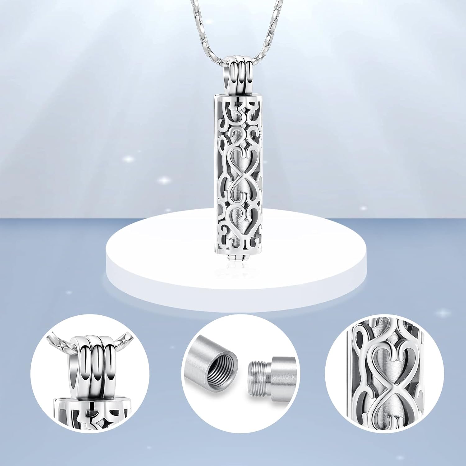 Imrsanl Cremation Urn Pendant Necklace with Hollow Cylinder Vial Keepsake Urn Cremation Jewelry Memorial Lockets for Ashes for Women Men - Image 3