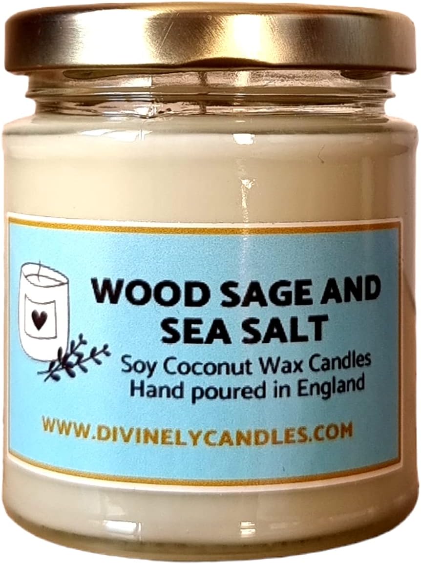 Divinely Candles® Wood Sage and Sea Salt Soy Coconut Wax Candle Eco