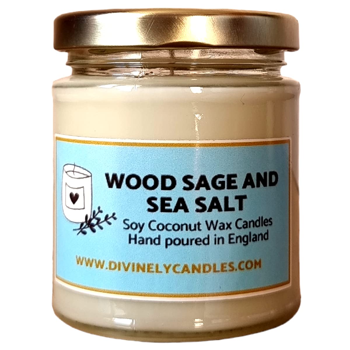 Divinely Candles Wood Sage and Sea Salt Soy Coconut Wax Candle Eco Friendly 40 Hours Burning Candle Jar Hand-Poured Long Lasting Candle Jar Scented Candle Jar Non-Toxic Long Burning Time Candle