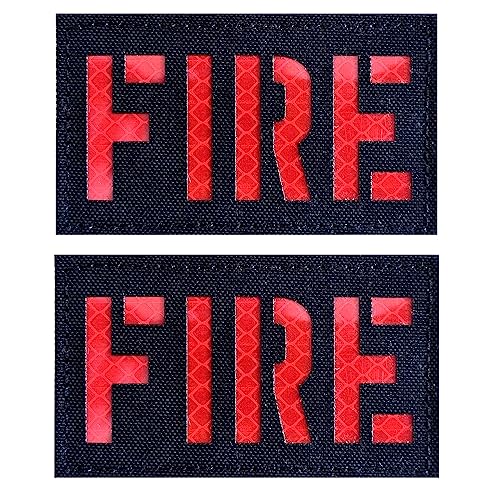 2 Pack Reflective FIRE Patch with Hook Back for Service Harness Tactical Vest Patch (Black-Red)