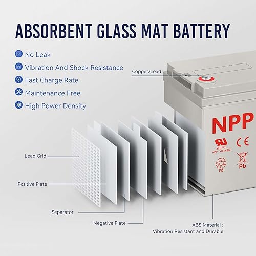 Miniatura 2 de NPD12-100Ah (2 piezas) Batería recargable de ciclo profundo AGM SLA de 12 voltios, 12 V, 100 Ah de ciclo profundo, batería de 100 amperios, para la