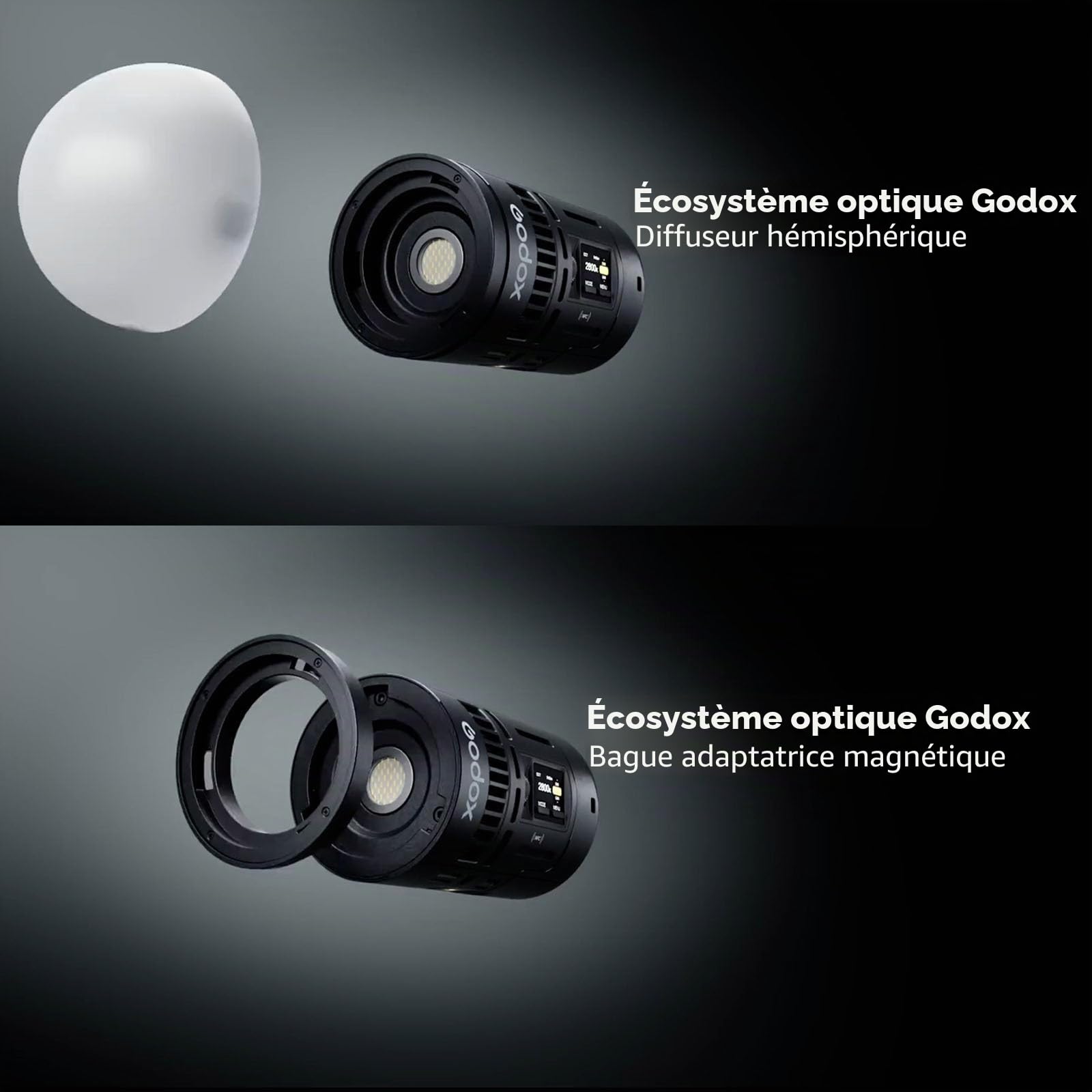 Godox Kit de Montage magnétique pour Lampes LED MS60Bi, MS60R, RS60R, RS60Bi et flashs à tête Ronde V100, V1 Pro, AD100 Pro, avec Pare-Soleil Lumineux, diffuseurs et snoot