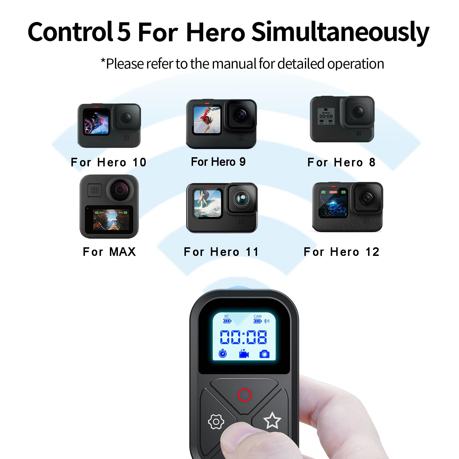 Smart sans Fil Bluetooth télécommande pour gopro Hero 13/12/11/10/9/8/max, telecommande pour gopro Hero 13/12/11/10/9/8 /Max, Noir avec écran LED, Port de Charge magnétique et Bracelet