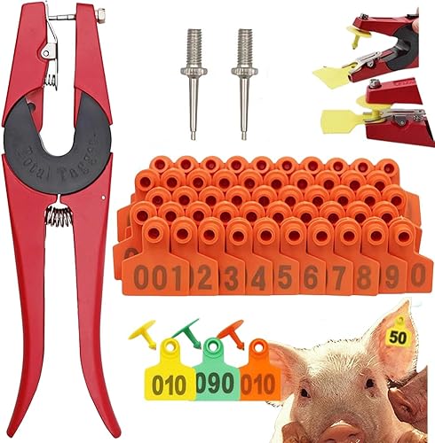 Paquete de 100 etiquetas de oreja de ganado número 001-100 con alicates, kit de herramientas de identificación de animales de ganado, etiquetas de