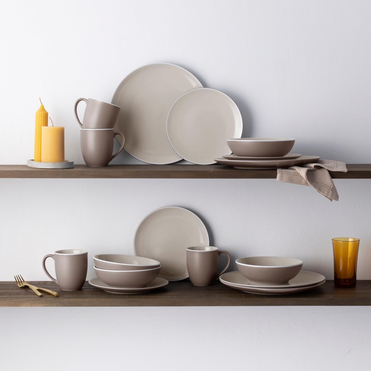 Noritake ColorTrio Clay 16-Piece Coupe Dinnerware Set, Service for 4