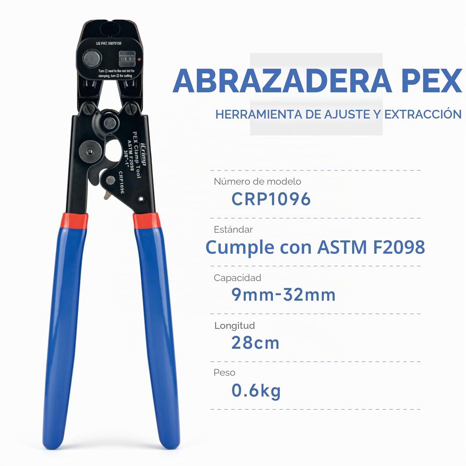 iCrimp PEX - Juego de herramientas de extracción y cierre para abrazaderas de acero inoxidable ASTM F2098 de hasta 32 mm con cortatubos para tuberías PEX