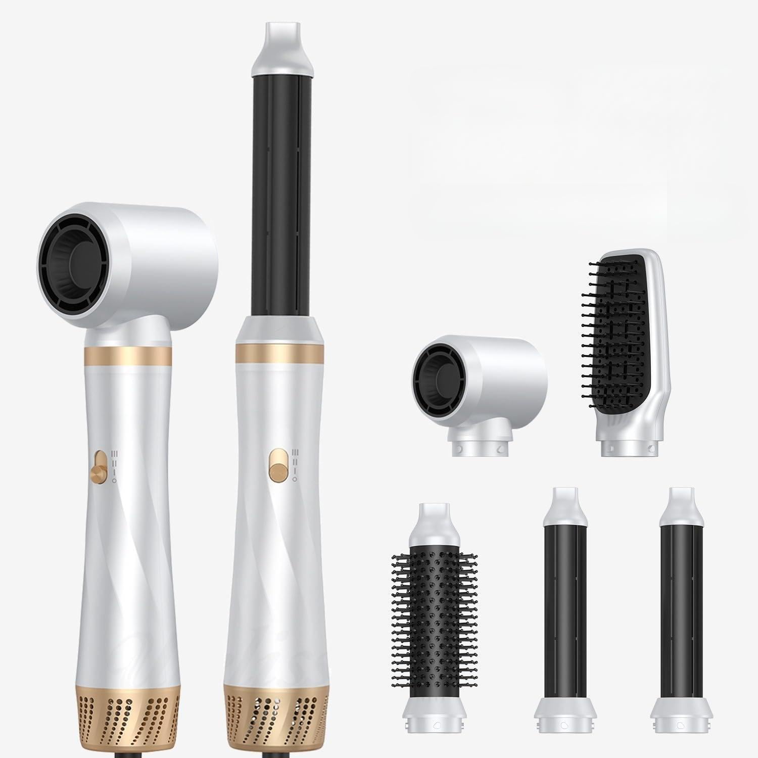 Hair Dryer Brush & 5 in 1 Hair Styler, Silver, 110 Volts, 1200 Watts, Ionic Technology, Fast Drying, Multi Styler for Straight, Wavy, Curly, and Coily Hair