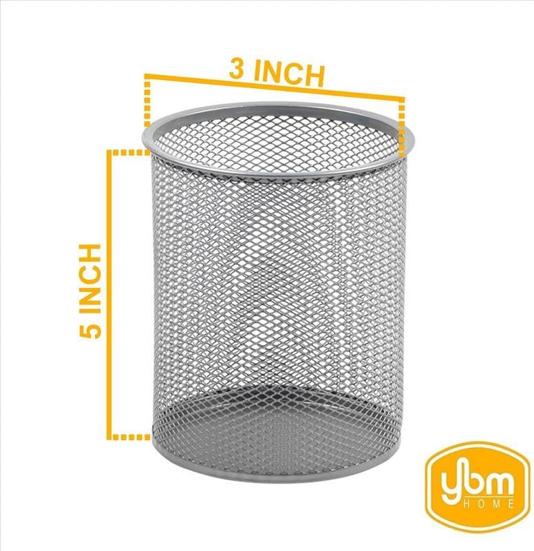 Miniatura 3 de YBM HOME Escritorio redondo de oficina de malla de acero para lápices, soporte para bolígrafo, plateado, 2210-2 unidades
