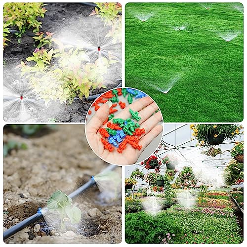 150Pcs Drip Irrigation Emitters, Micro Sprinkler Heads Misting Sprinkler Refraction Micro Sprayer Nozzles for Plants Lawn Water System (90/180/360 Degrees)