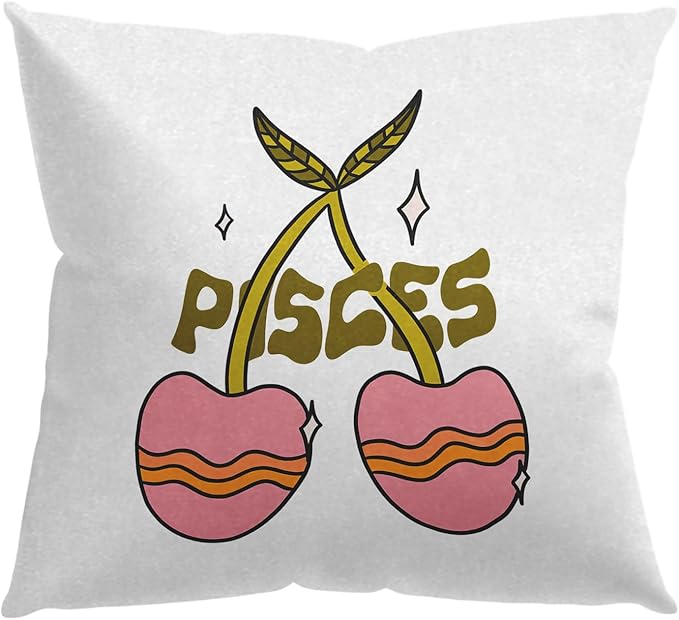 Knibeo Retro Groovy Hippie Pisces Cherries Zodiac Constellations Astrology Throw Pillow Cover,18 x 18 Inch Pillow Cover,Teen Girls Gifts,Home Living Room Girls Bedroom Dorm Decor
