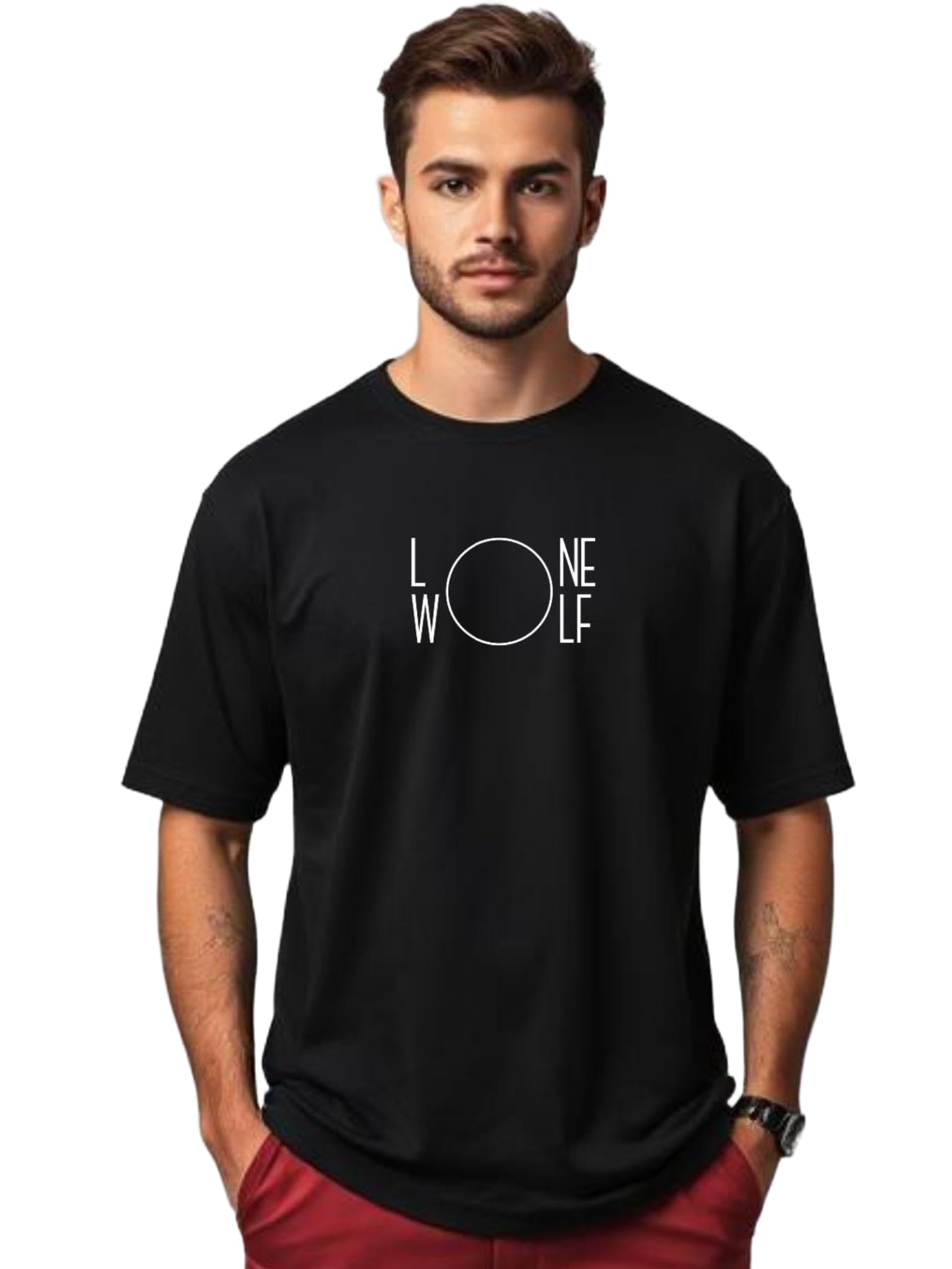 urgear Lone Wolf Graphic T-Shirt, Men's Oversized Fit, Black, Cotton-picture-56