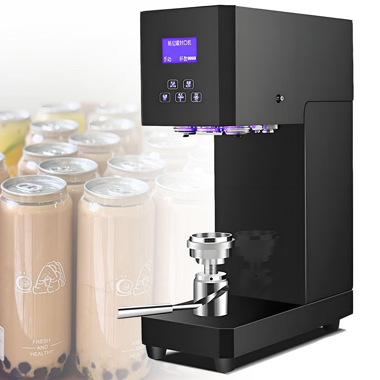 Machine à sceller Les canettes Semi-Automatique 370 W, scelleuse électrique pour gobelets avec Compteur Intelligent, écran LED, 4 à 6 Secondes/Temps, Hauteur réglable, pour cafés Black