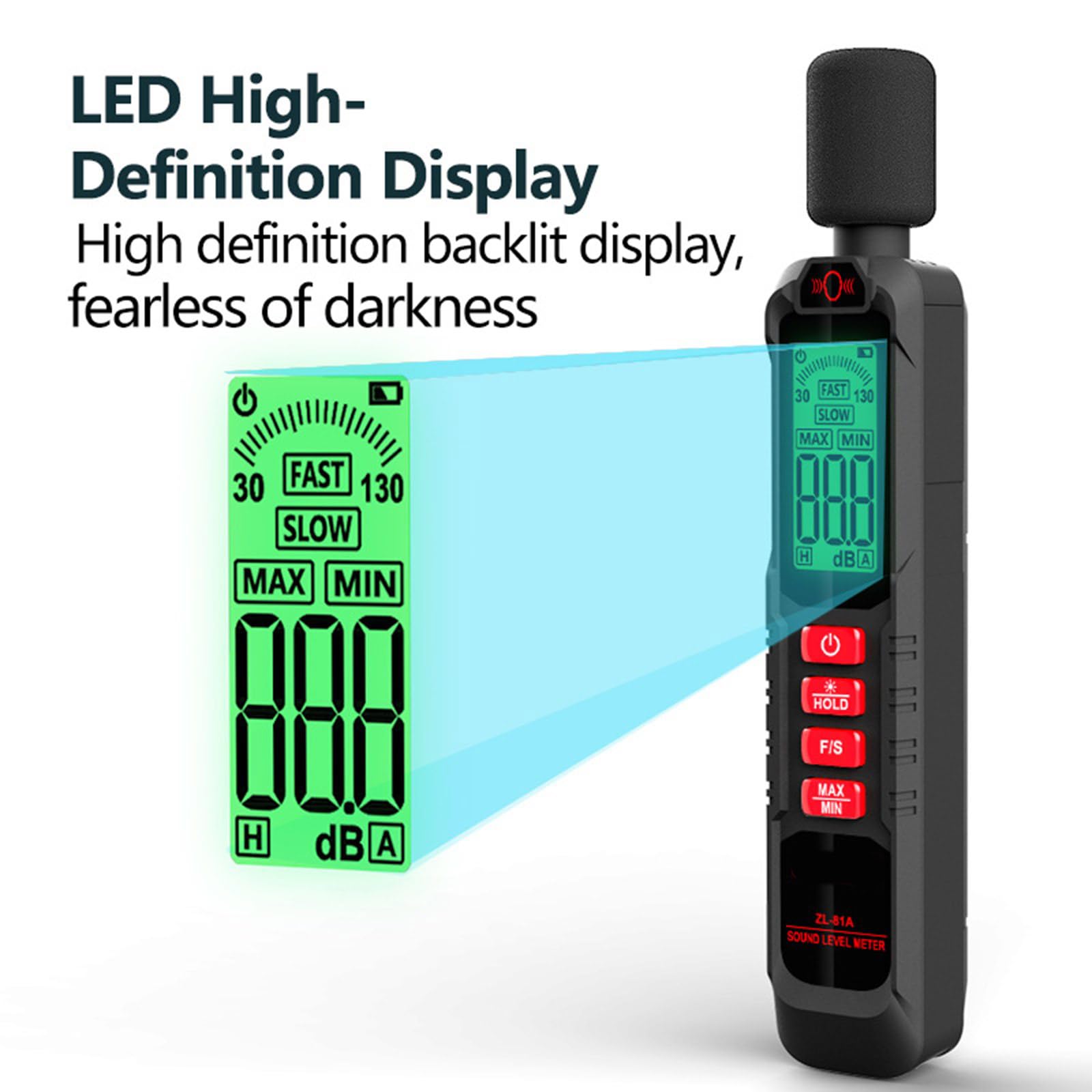 Medidor de decibelios fácil de usar, medidor de niveles de sonido ligero con amplios rangos para uso doméstico y profesional