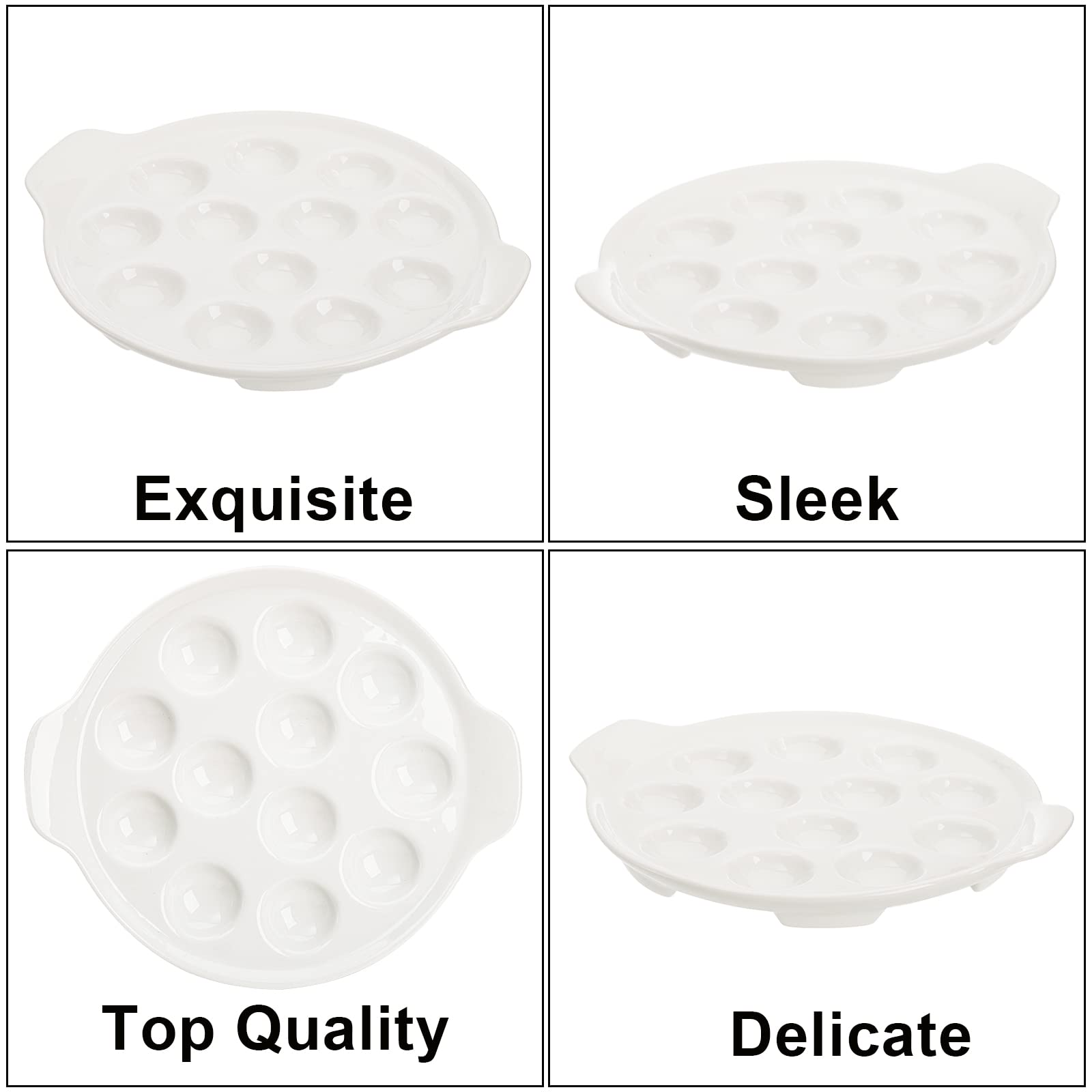 Okllen Lot de 4 assiettes Escargot en céramique avec 12 trous et poignées, 22,9 cm, plats à pied pour fruits de mer, escargot, plats de cuisson blancs pour la maison, la cuisine, le restaurant,