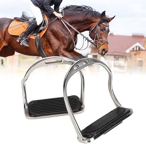 Miniatura 7 de ViaGasaFamido Estribos para silla de montar, de acero inoxidable, ligero, de seguridad, pista ancha, estribo, antideslizante, equitación,