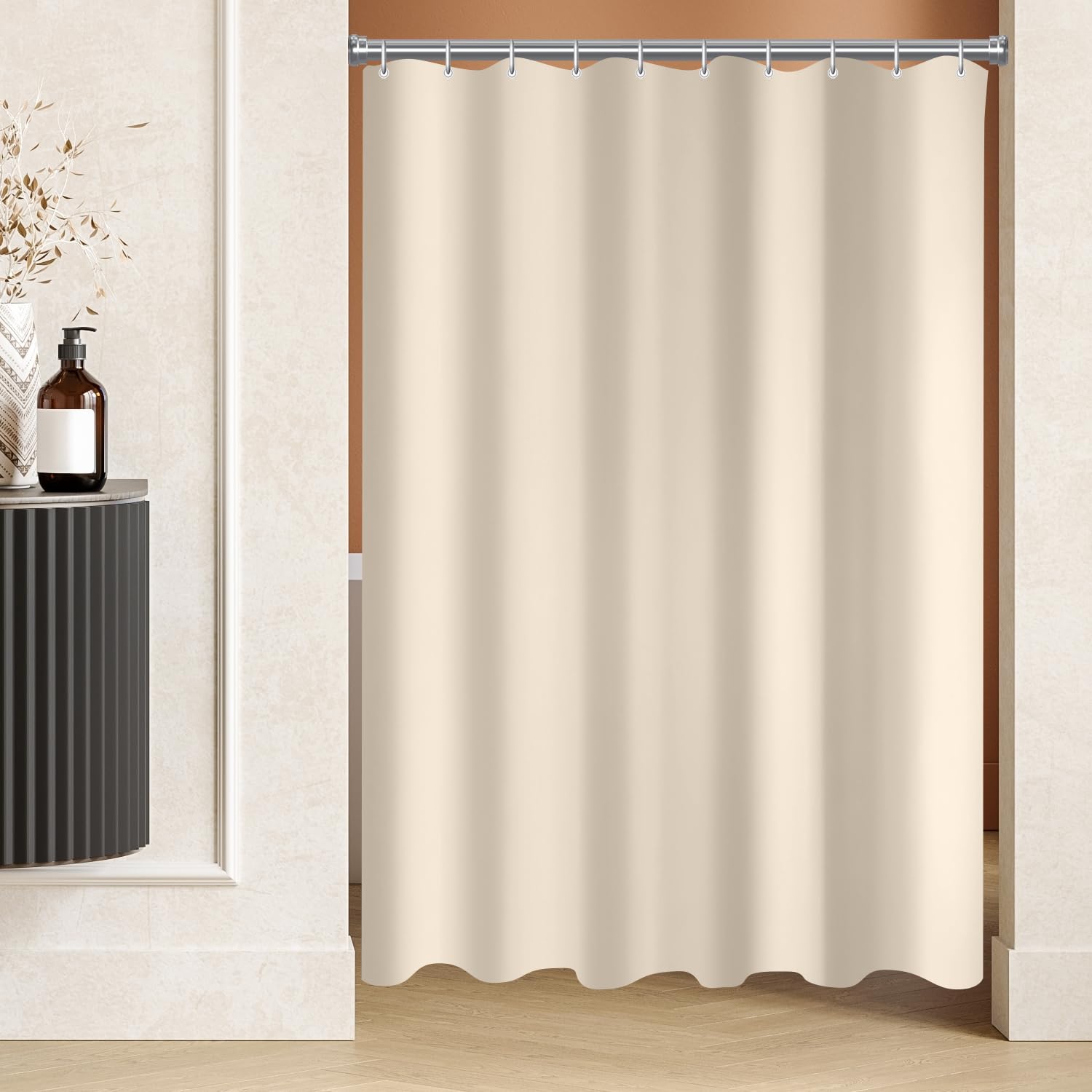 Lerores - Tenda per doccia e vasca da bagno, 160 x 200 cm, beige, con fondo pesante, resistente alla muffa, tessuto impermeabile, lavabile, in poliestere, per bagno, con 10 anelli per tenda da doccia