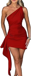 Memoriesea Women's One Shoulder Ruched Bodycon Sleeveless Mini Club Party Dress