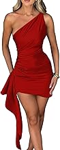 Memoriesea Women's One Shoulder Ruched Bodycon Sleeveless Mini Club Party Dress