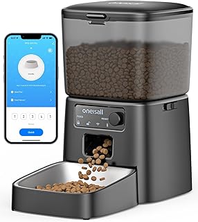 oneisall Automatic Cat Feeder, 3.5L Smart Timed Pet Feeder Dry Food Dispenser with Desiccant Bag for Cats/Dogs, App Contro...