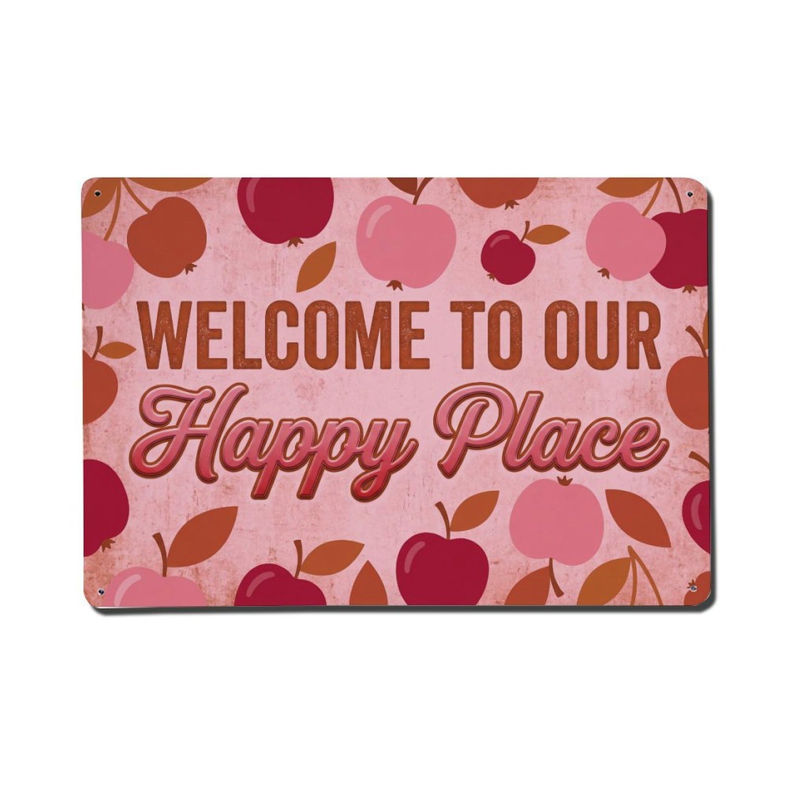 Fqnyr Style Welcome To Our Happy Place Crabapple Lane Metal Tin Sign Plaque Wall Decor For Cafe, Club Bar, Office, Home Garden Metal Poster 8X12inch
