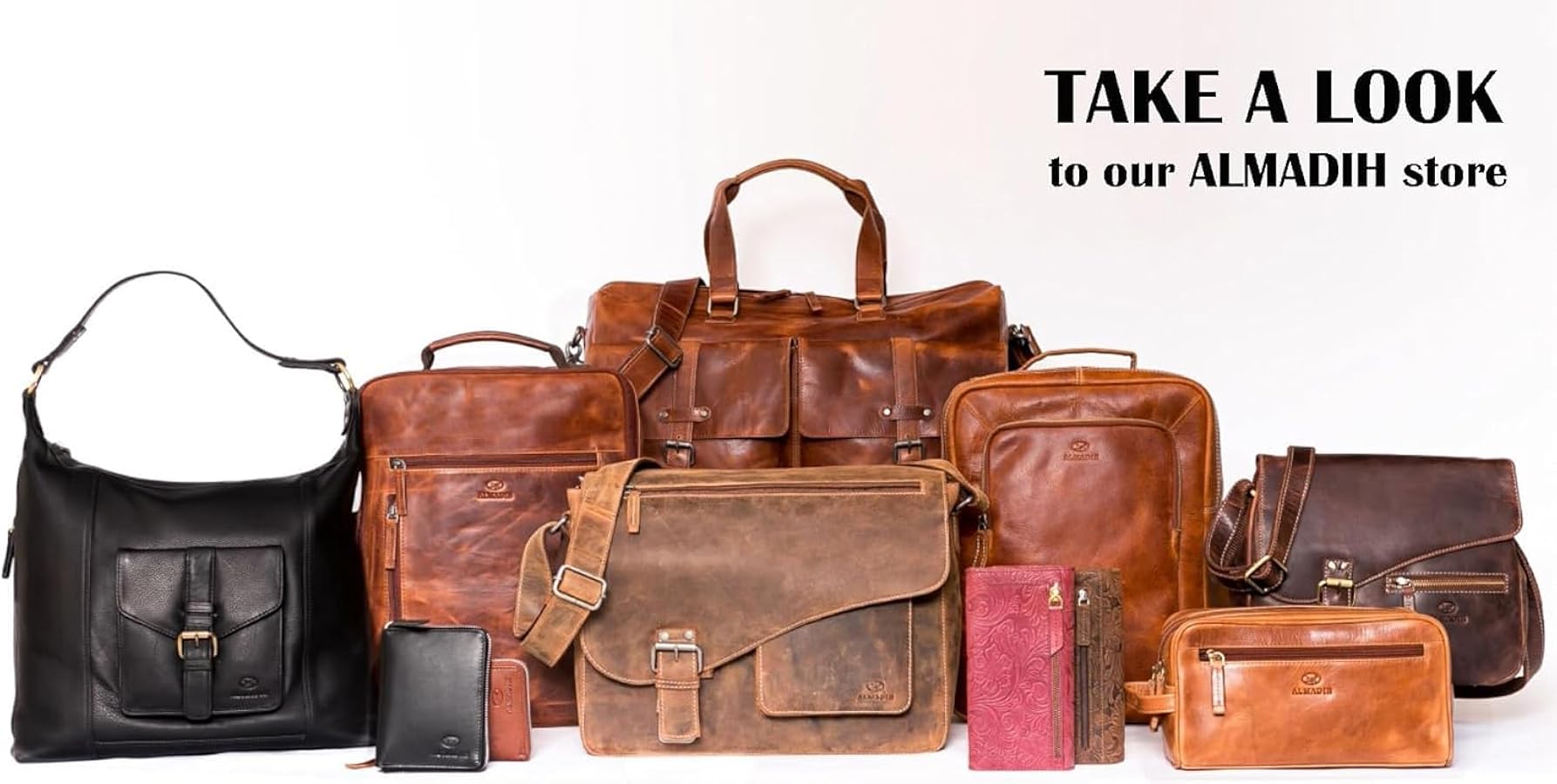 ALMADIH Sac En Cuir ROY Cartable Bandoulière Marron Vintage Serviette Sac Porté épaule Messenger Sacoche Travail Business Ordinateur Portable Notebook Malette Besace Porte-documents Homme Femme