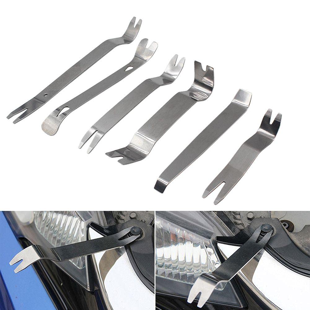 GreceYou Auto Trim Removal Tool Set - 6PCS Metal Trim Removal Kit Car Trim Puller Kit No-Scratch Metal Pry Tool Kit, for Car Door Panel Audio Stereo Fastener Remover, Interior Exterior Trim Tools