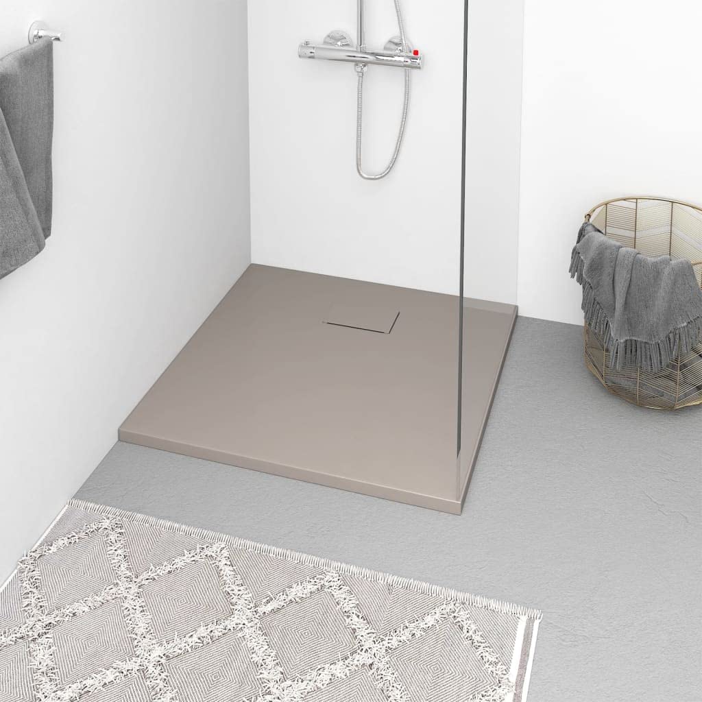 Piatto doccia 90 x 90 cm, marrone, piatto doccia piatto in robusto materiale composito SMC, struttura in ardesia antiscivolo, piatto doccia per bagno, altezza 2,6 cm