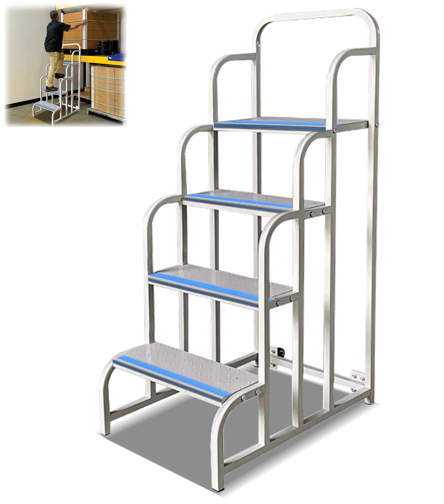 4 Step Stairs with Wheels, Industrial & Warehouse 4-Step Rolling Stairs, Non-Slip Rolling Steps with Stair Edge Protector, Easy to Move Rolling Steps with Wheels(21.7" Wx39.4H, 600LBs Loading)