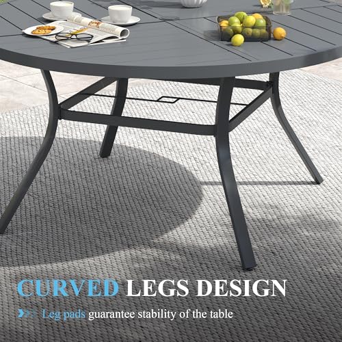Image of VICLLAX Patio Table and Chair Set of 8, All Weather Metal Round Outdoor Dining Furniture Set-53 Round Outdoor Table and Chairs, Black Tabletop