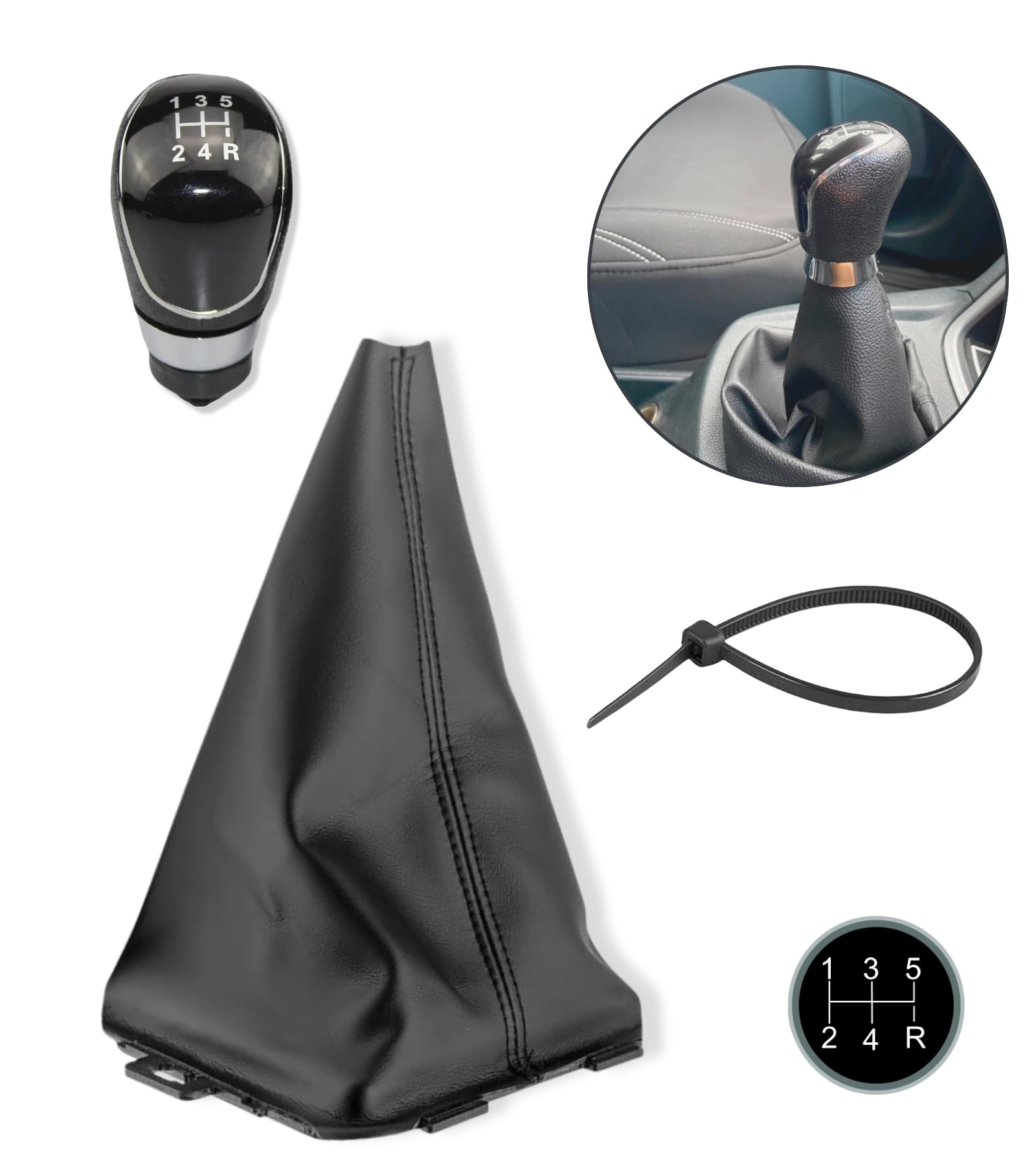 Pomello Cambio Per Ford Fiesta MK5/MK6 2008-2012 - Nero/Argento - Moderno E Pratico - Foto 3