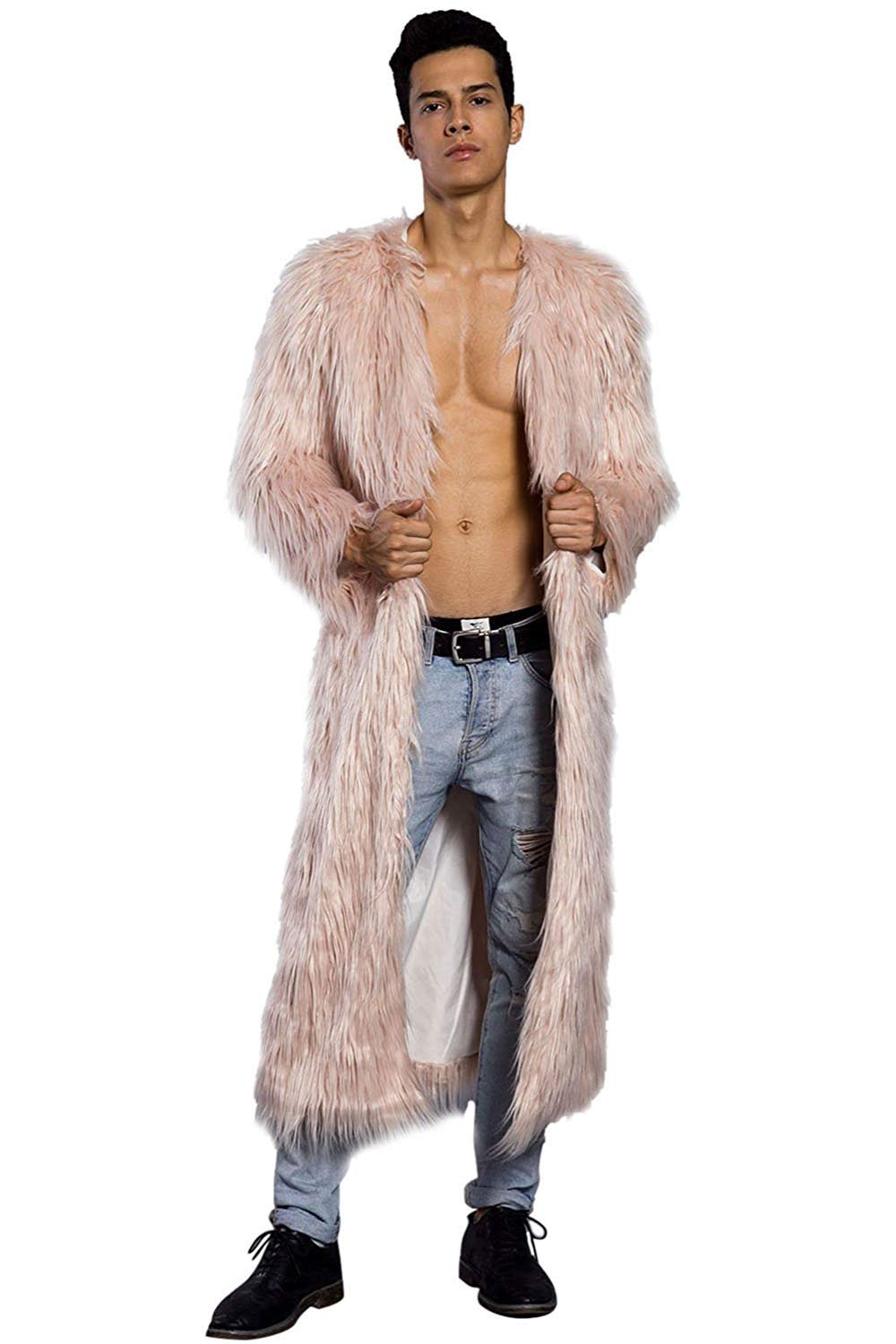Męski płaszcz futrzany kurtka zimowa długi płaszcz parka kurtka futrzana moda zimowa moda męska odzież outwear ciepły płaszcz płaszcz kurtka męska męska, różowy (Rosa1), L