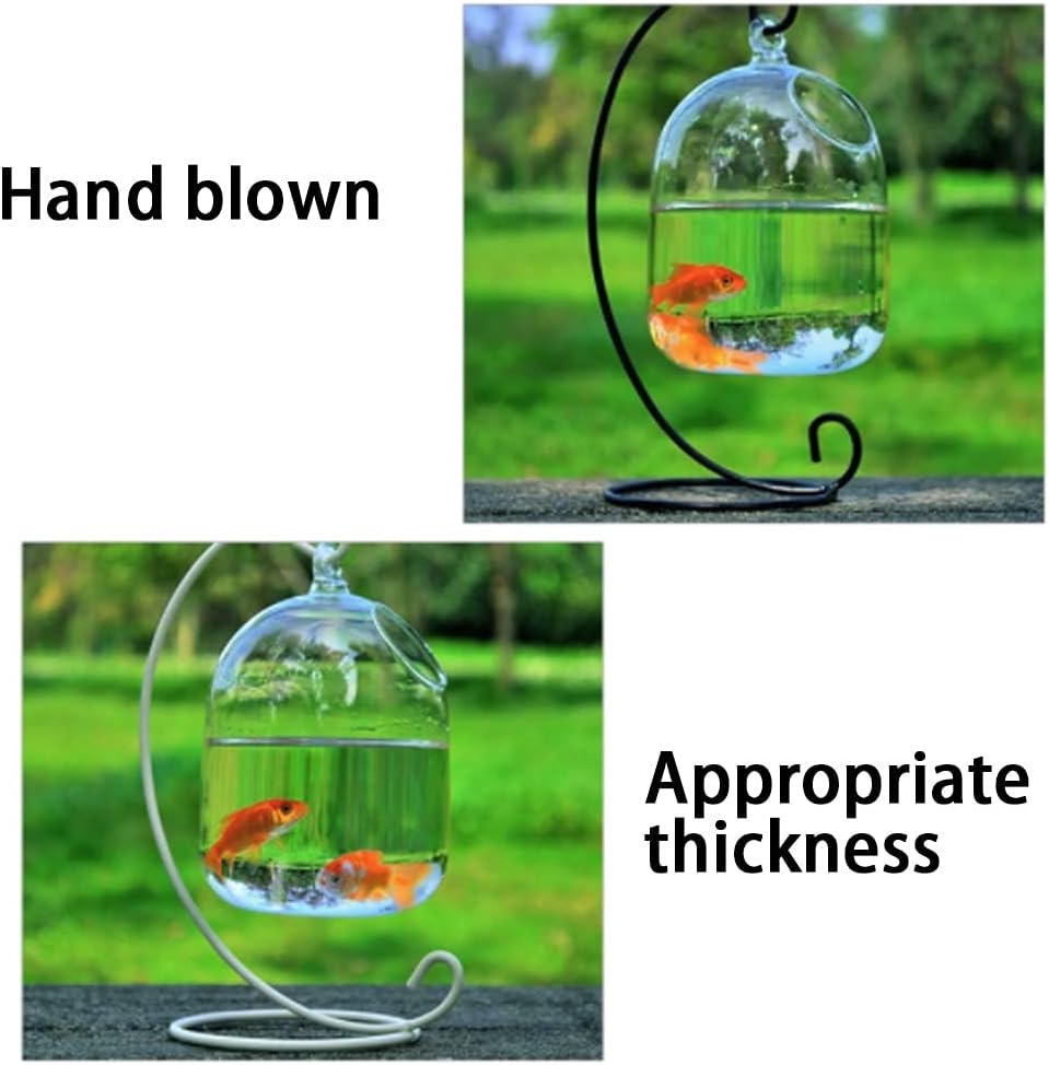 Fish Tank Creative Clear Height Hanging Glass Aquarium Fish Bowl Fishbowl Flower Plant Vase with Height White Rack Glass Fish Tank(A)