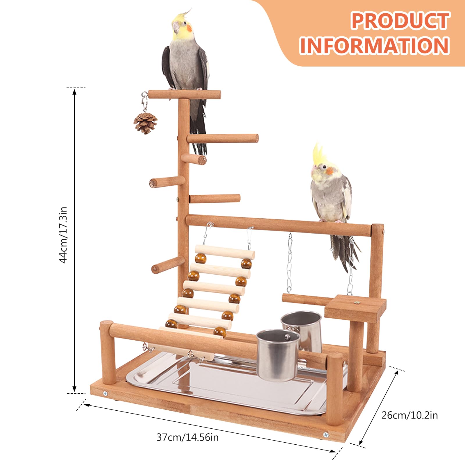 BORDEAG Parrot Playstand, parque de juegos para pájaros, loros, pinzones, Material: madera natural